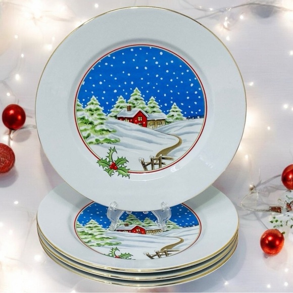 Shibata Christmas Salad Desert Plates Vintage Home For The Holidays 4 Pieces - Picture 8 of 16
